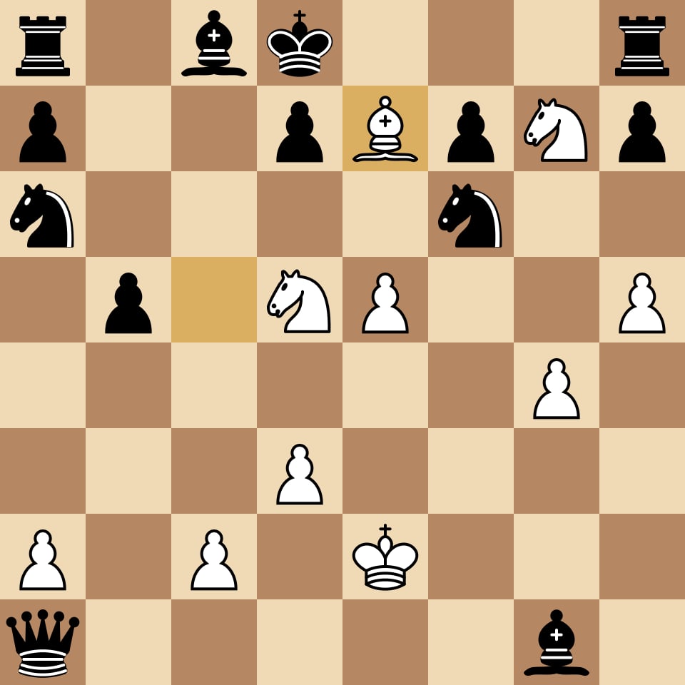 Final position of the Immortal Game — White plays 23.Be7 mate, after sacrificing both rooks, the queen, and a bishop