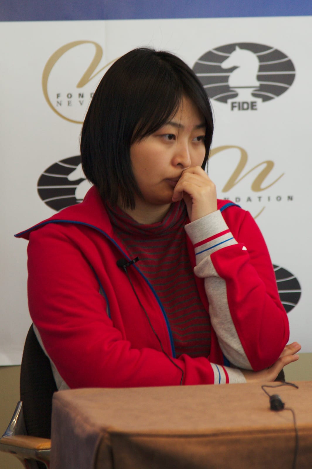 Ju Wenjun during a press conference at the FIDE Women's Grand Prix in Geneva, May 2013