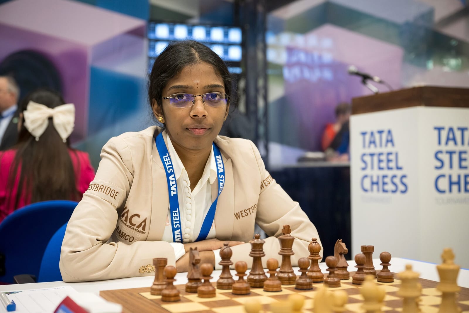 Vaishali Rameshbabu, winner of the 2026 Women's Candidates Tournament, at the board in 2025