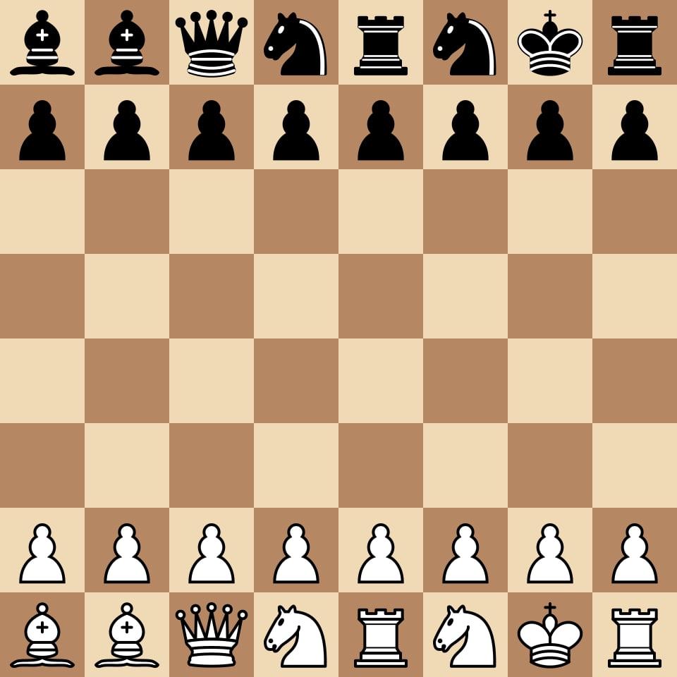 Chess960 randomized starting position — bishops on a1/b1, queen on c1, knights on d1/f1, rooks on e1/h1, king on g1